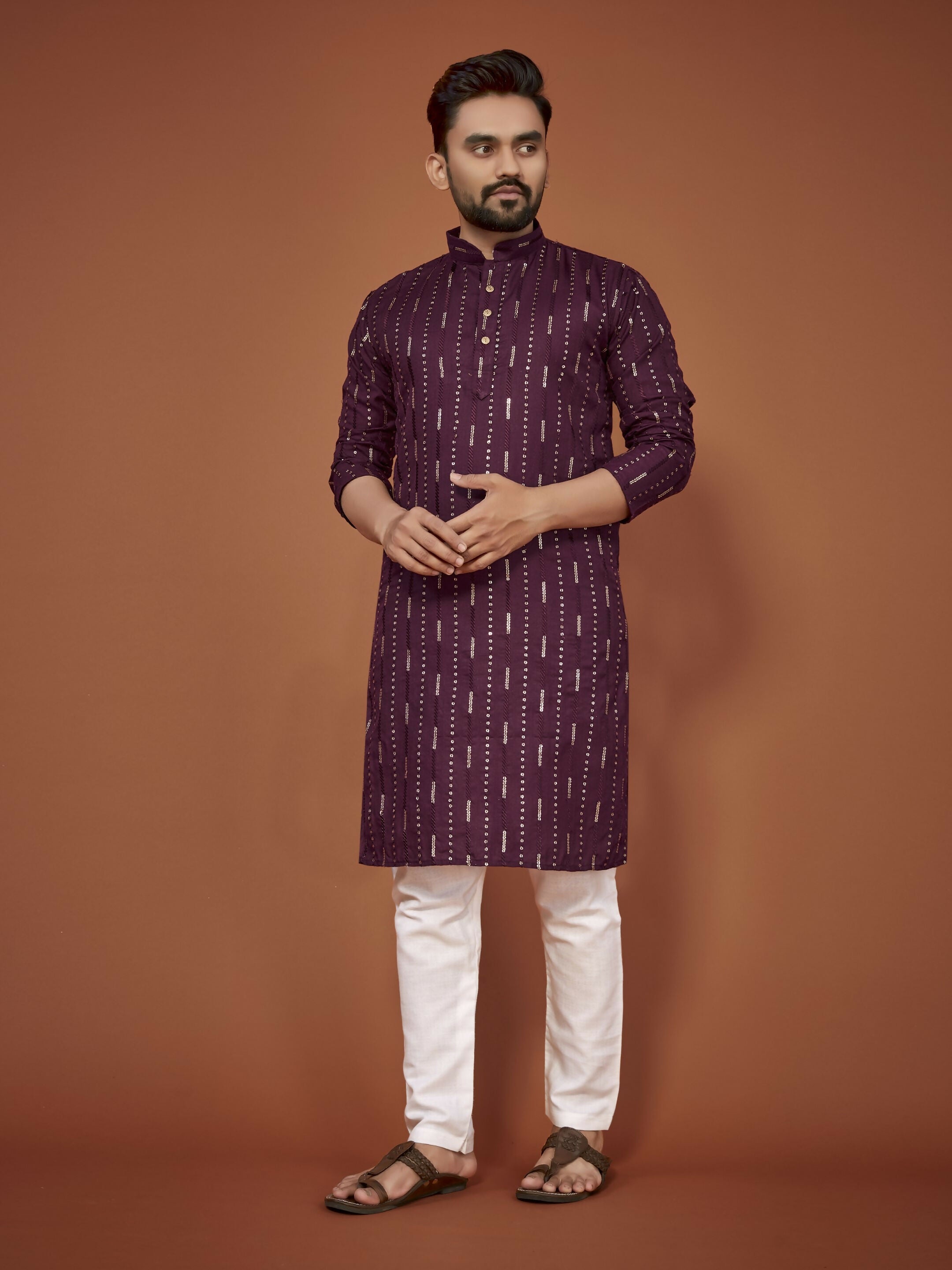 Anaita Purple Embroidered Cotton Straight Kurta - Distacart