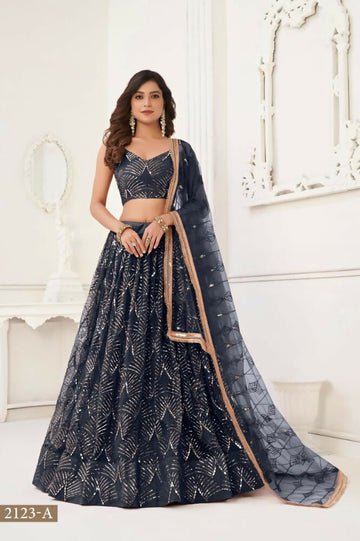 Aastha Fashion Black Butterfly Net Tone To Tone Thread Work, Sequence Work And Original Mirror Work Embroidery Wedding Wear Lehenga Choli - Distacart