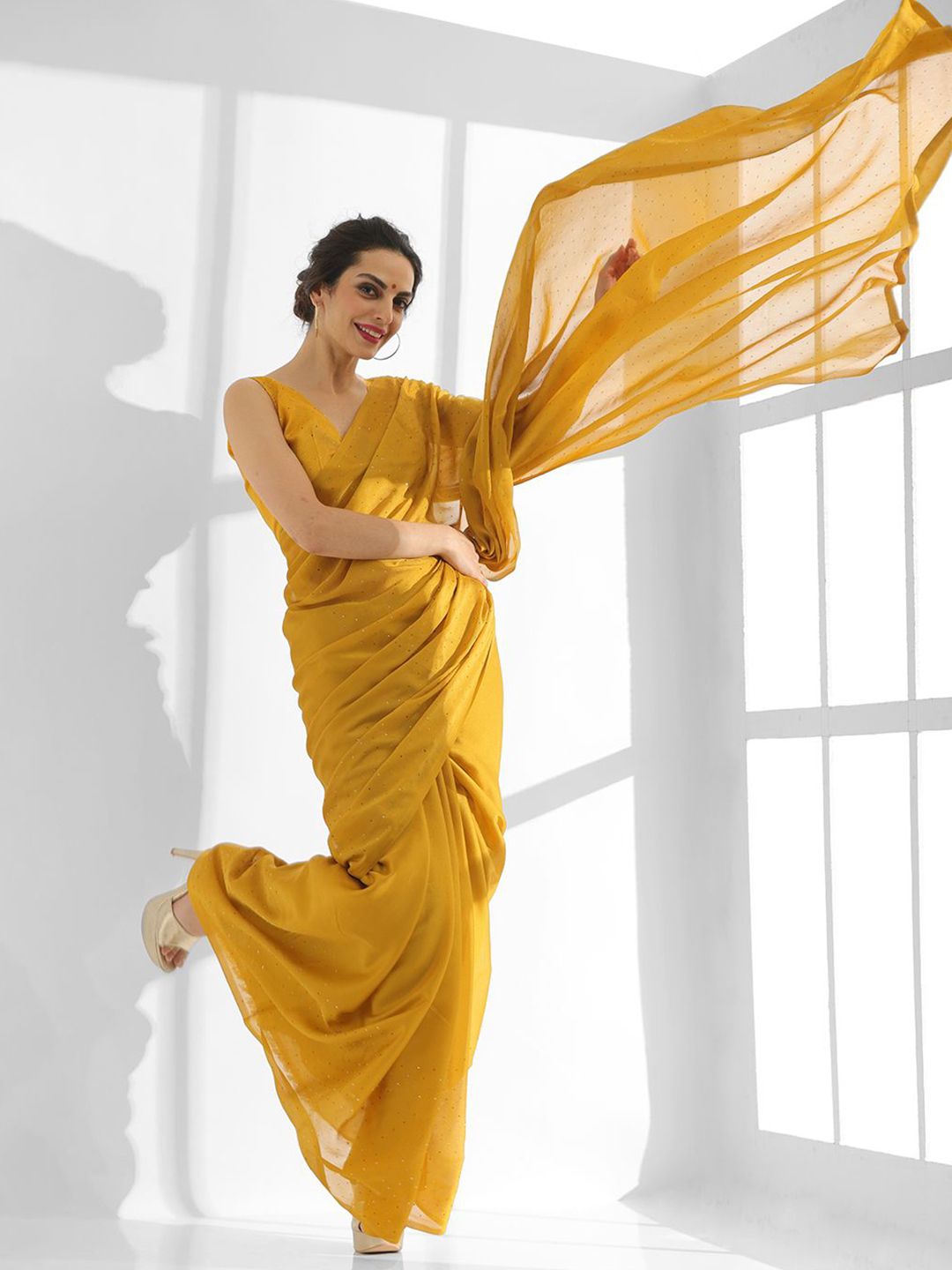 Mitera Embellished Beads and Stones Pure Chiffon Saree - Distacart