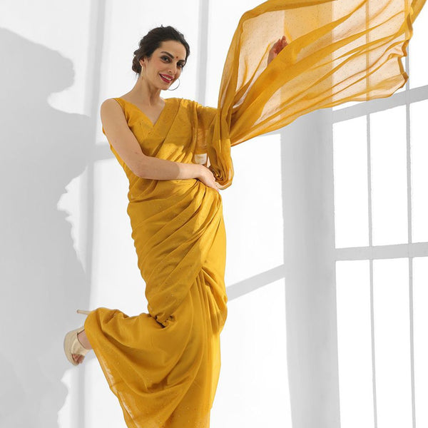 Mitera Embellished Beads and Stones Pure Chiffon Saree - Distacart