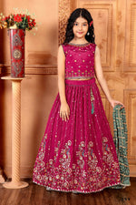 Thumbnail for Kids Functional Designer Pink Chinon Fab Lehenga choli - Aaradhna - Distacart