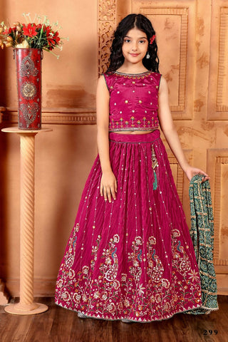Kids Functional Designer Pink Chinon Fab Lehenga choli - Aaradhna - Distacart
