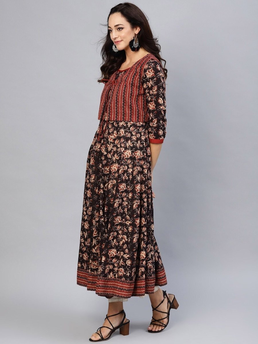Aks Ethnic Motifs Printed Pure Cotton Anarkali Kurta With Jacket - Distacart