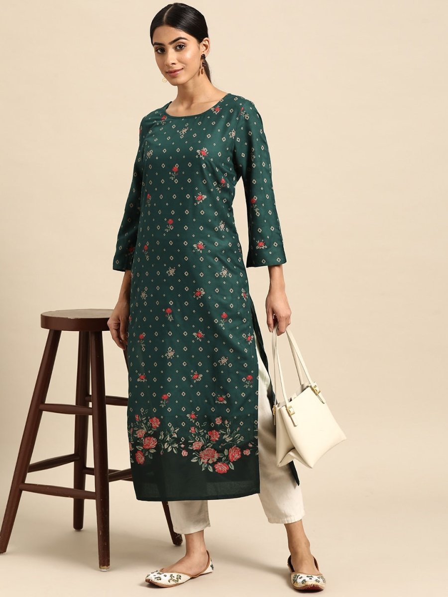 All About You Women Floral & Geometric Printed Straight Kurta - Distacart