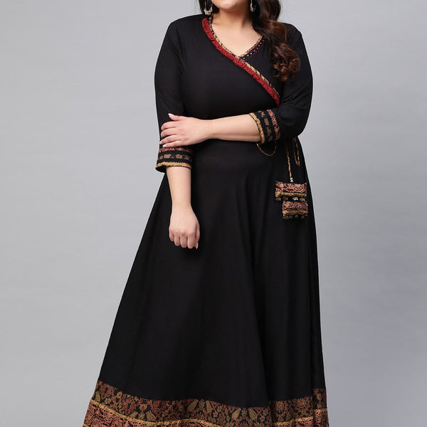 Kalini Plus Size Colourblocked V-Neck Three-Quarter Sleeves Thread Work Anarkali Kurta - Distacart