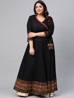 Thumbnail for Kalini Plus Size Colourblocked V-Neck Three-Quarter Sleeves Thread Work Anarkali Kurta