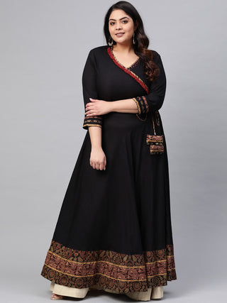 Kalini Plus Size Colourblocked V-Neck Three-Quarter Sleeves Thread Work Anarkali Kurta - Distacart
