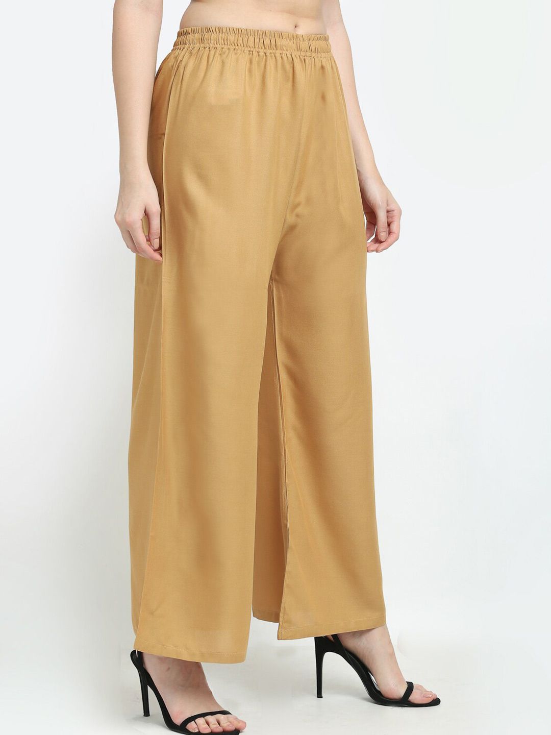 TAG 7 Women Beige Solid Flared Palazzo - Distacart