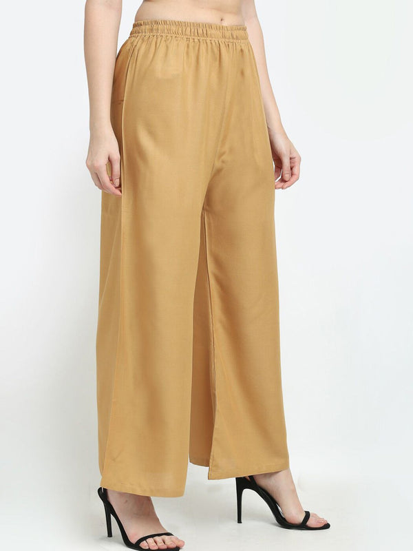 TAG 7 Women Beige Solid Flared Palazzo