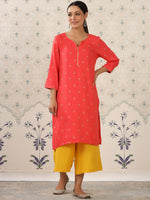 Thumbnail for Ode by House of Pataudi Red & Yellow Ethnic Motif Printed Notched Neck Kurta With Palazzos - Distacart