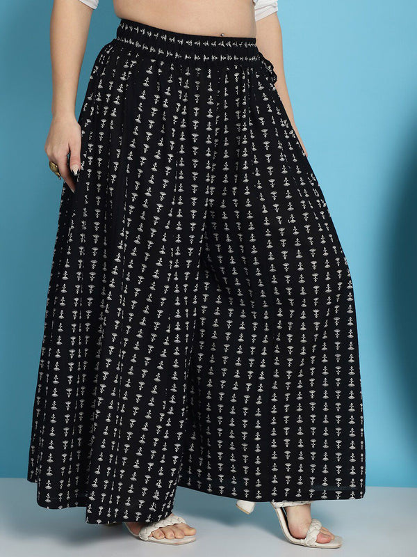 TAG 7 Women Floral Printed Flared Pure Cotton Palazzos