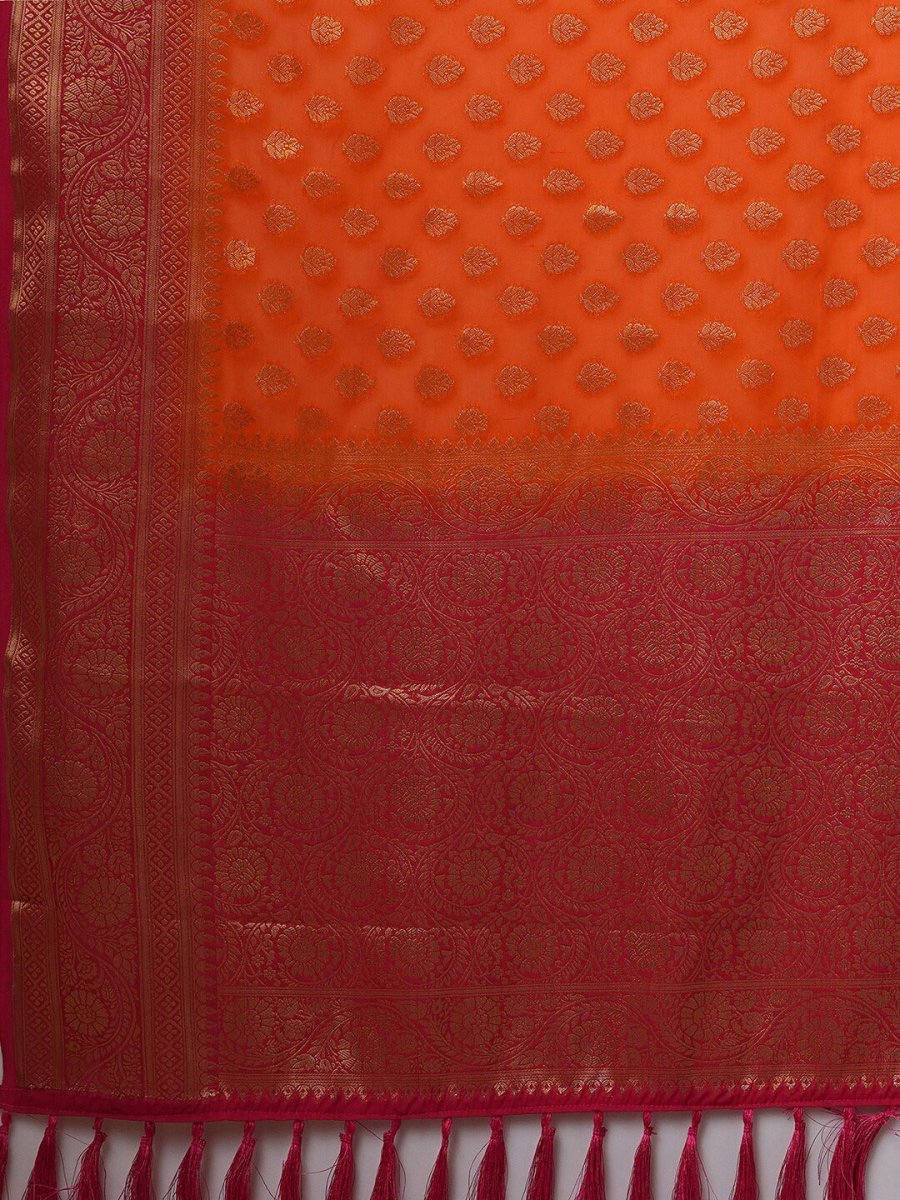 Anouk Orange & Pink Ethnic Motifs Woven Design Zari Pure Georgette Kanjeevaram Saree - Distacart