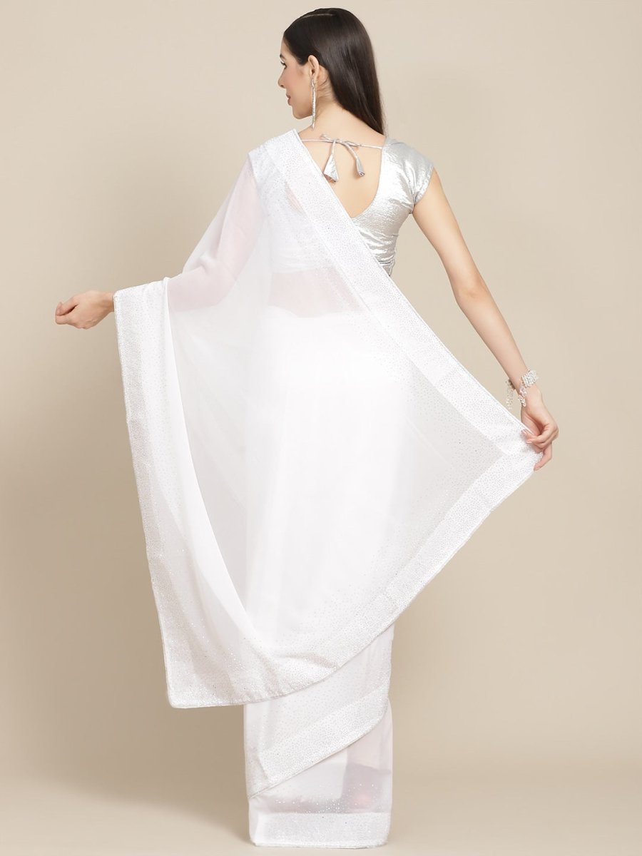 Anouk White Embellished Border Saree - Distacart