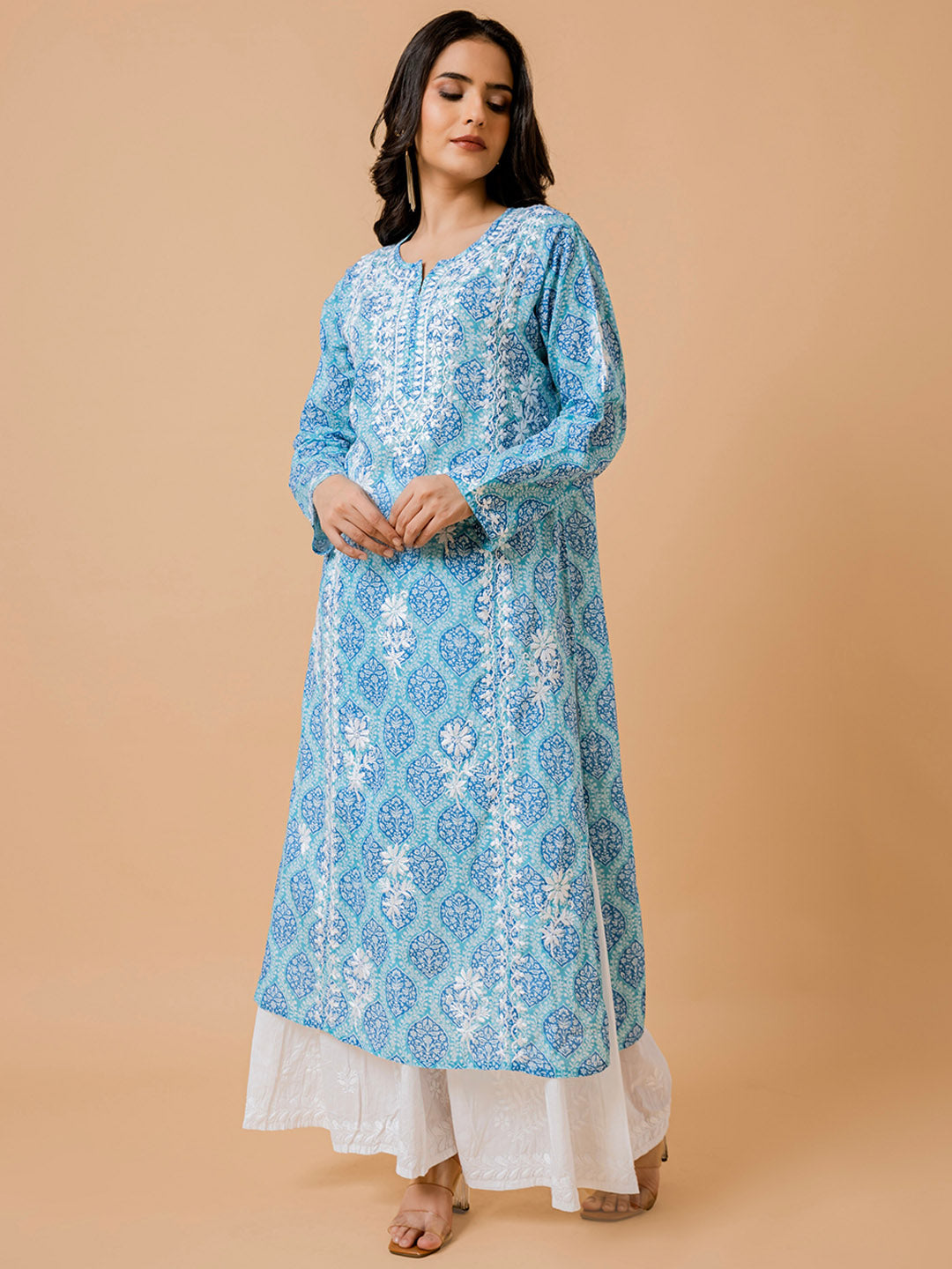 HOUSE OF KARI Ethnic Motifs Printed Cotton Panelled Chikankari Kurta - Distacart