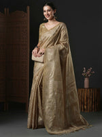 Thumbnail for Anouk Beige & Gold-Toned Geometric Printed Zari Saree - Distacart