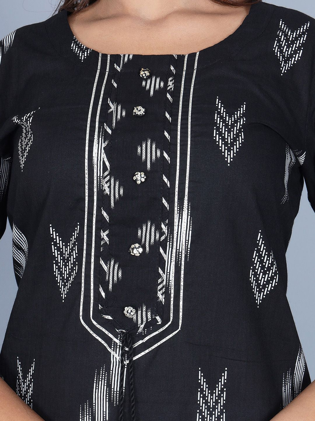 Swasti Women Black Tribal Flared Sleeves Thread Work Floral Anarkali Kurta - Distacart