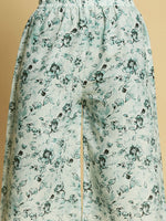 Thumbnail for Sangria Green Floral Printed Sleeveless Straight Linen Kurta & Palazzo