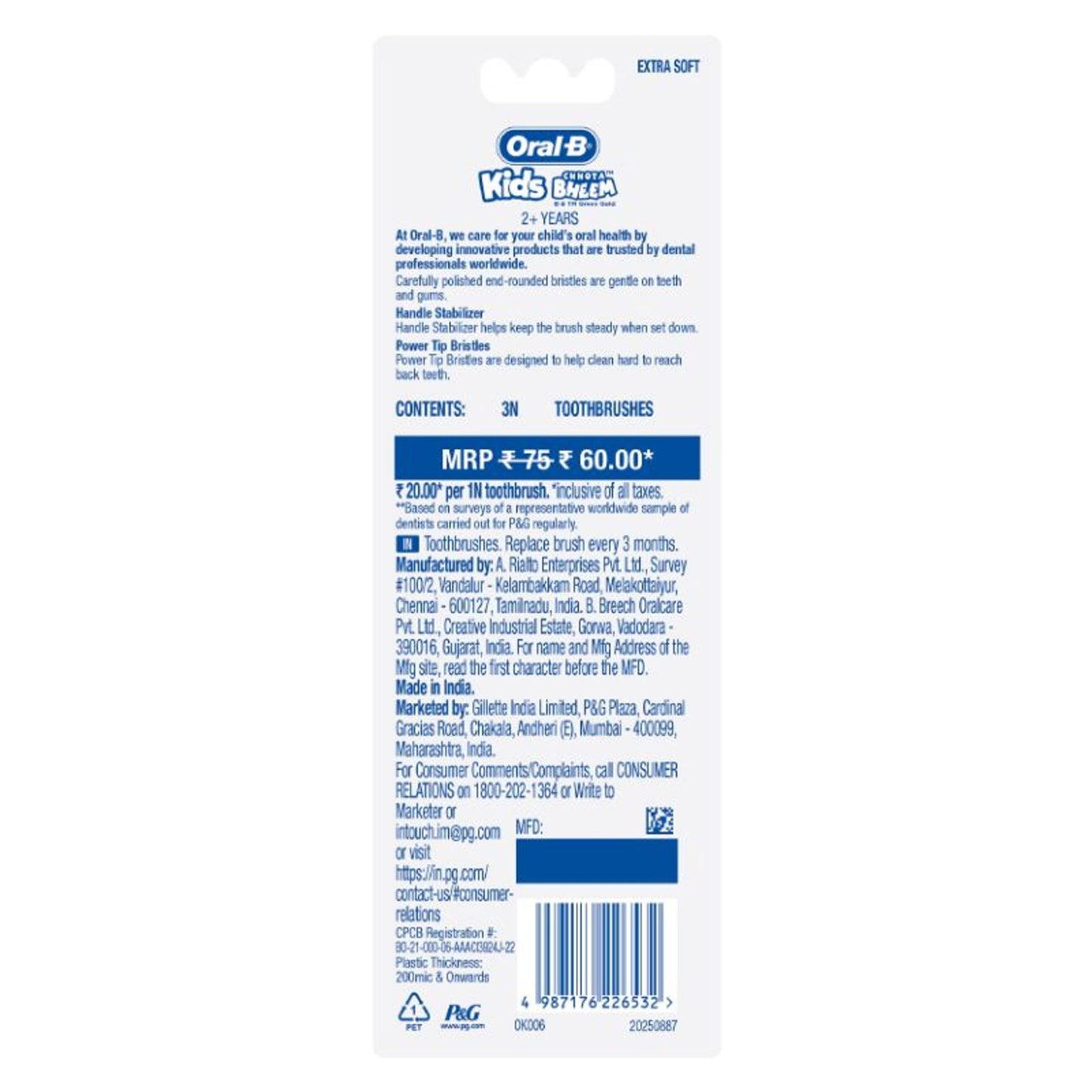 Oral-B Kids Toothbrush - Extra Soft (Pack of 3) - Distacart