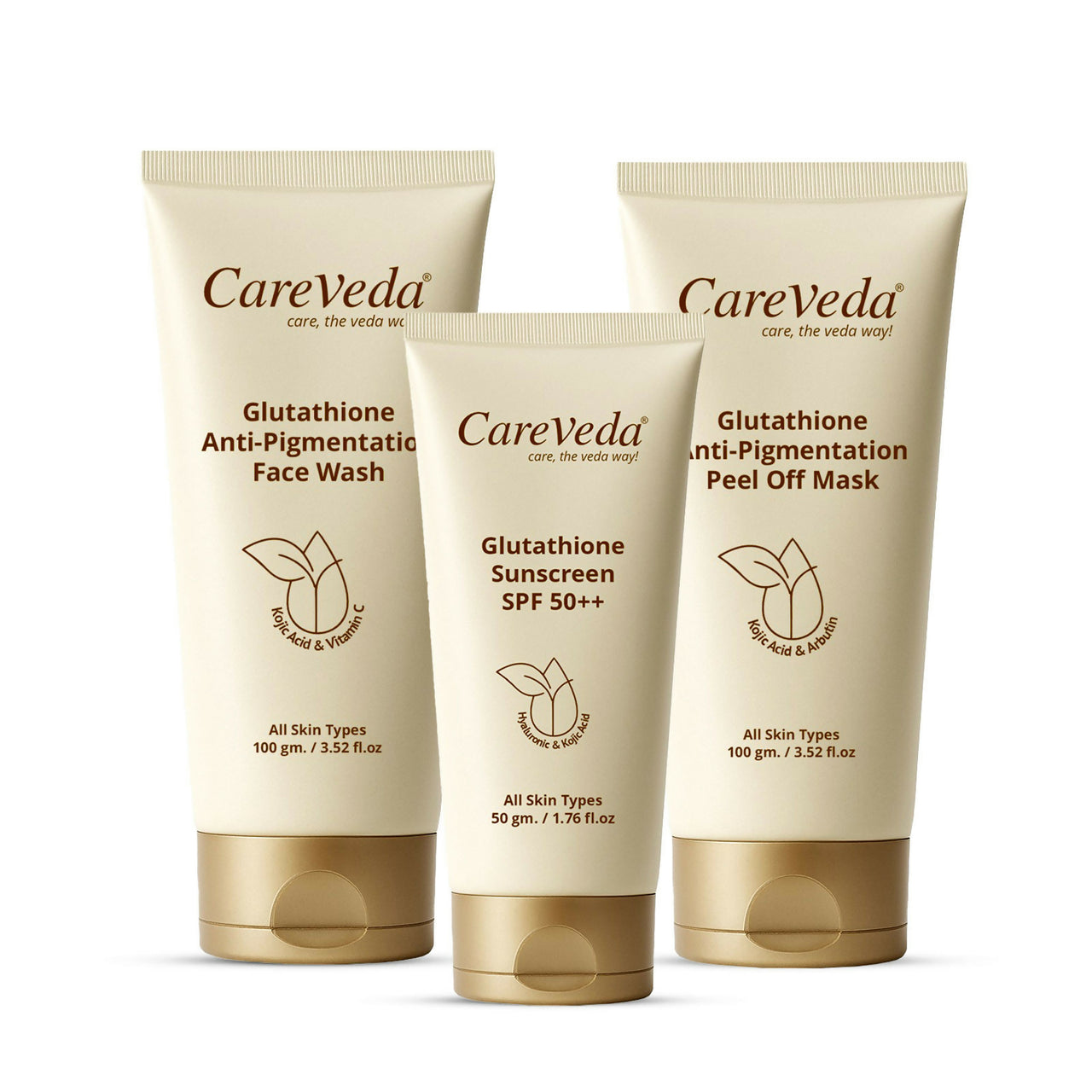 CareVeda Glutathione Skin Care Set of 3 | Face Wash & Peel off Mask, Sunscreen for Bright, Even-Toned Skin | Anti-Pigmentation & Glow Boost | For Men & Women - Dista