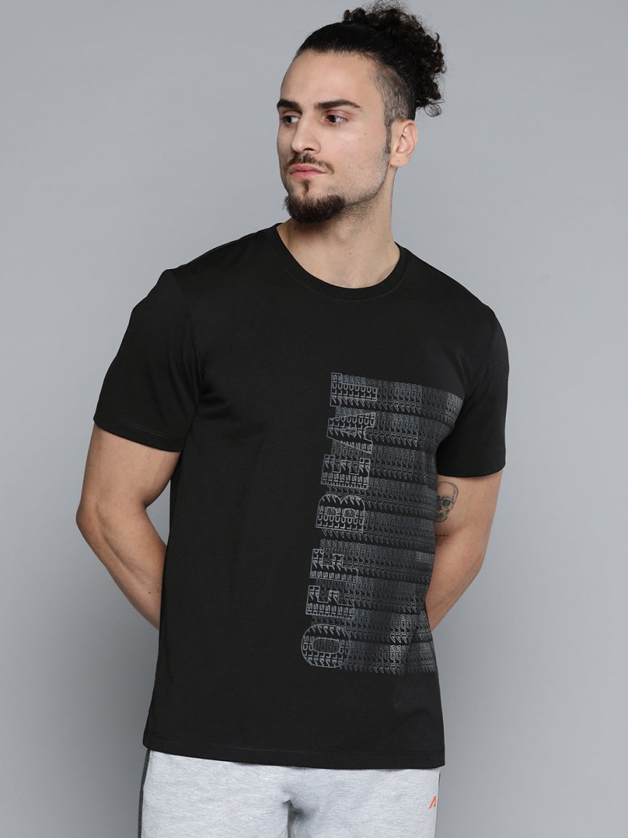 Alcis Men Black & White Typography Printed Slim Fit Training or Gym T-shirt - Distacart