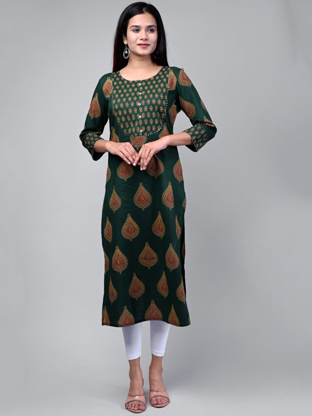 Swasti Women Green Ethnic Motifs Printed Floral Kurta - Distacart