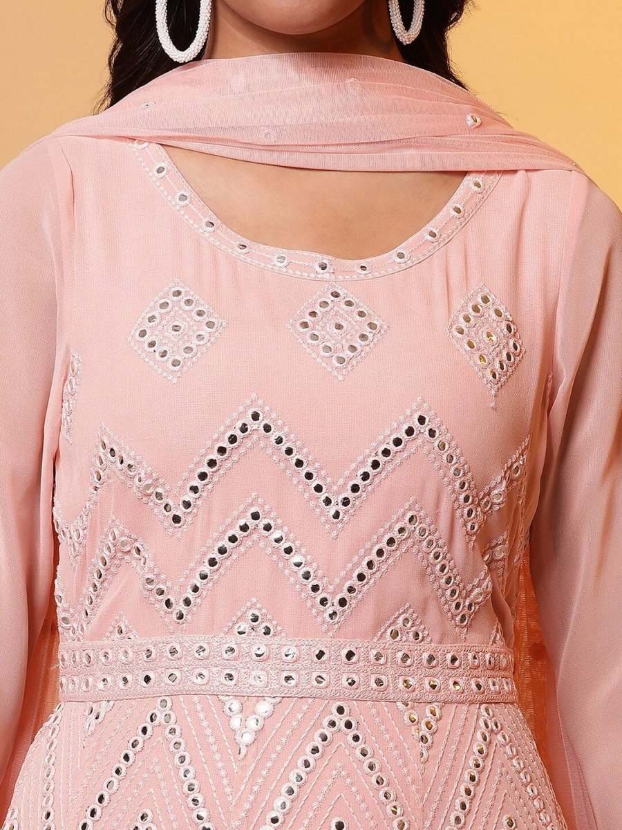 AURELIA Aurelia Embellished Mirror Work Georgette Maxi Ethnic Dress With Dupatta - Distacart