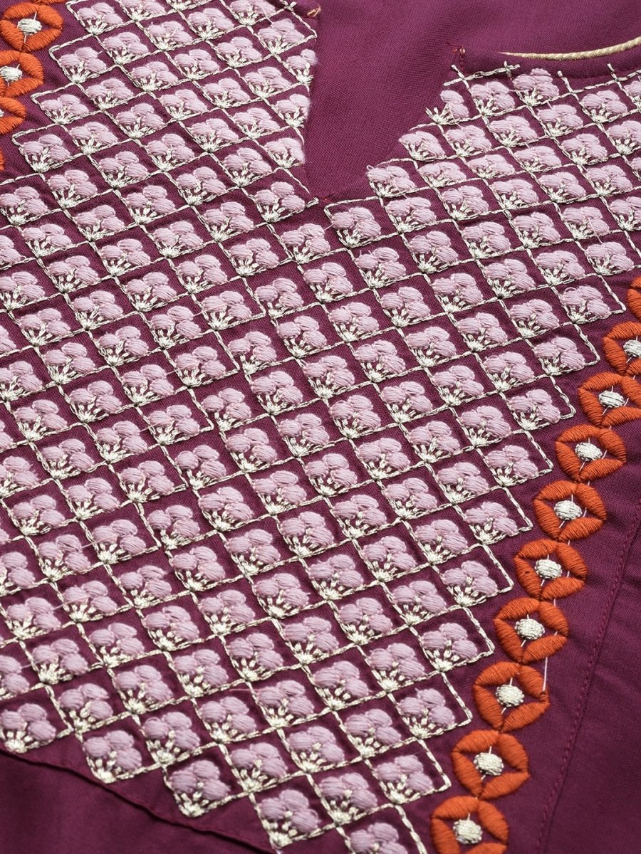 All About You Women Purple Ethnic Motifs Yoke Design Regular Thread Work Kurta with Trousers - Distacart