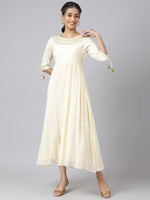 Thumbnail for AURELIA Women Cream-Coloured Floral Round Neck Maxi Dress - Distacart