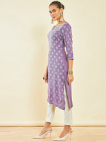 Thumbnail for Soch Purple Ethnic Motifs Printed Round Neck Regular Kurta - Distacart