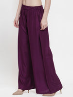Thumbnail for TAG 7 Women Purple Solid Wide Leg Palazzos