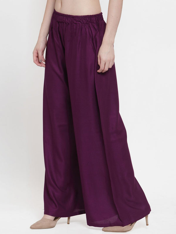 TAG 7 Women Purple Solid Wide Leg Palazzos