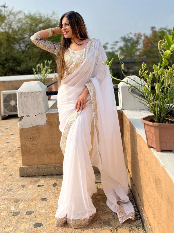 Anouk Sequinned Pure Georgette Saree - Distacart