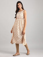 Thumbnail for AURELIA Women Off-White & Rust Orange Side Flap Detail Printed Empire Dress