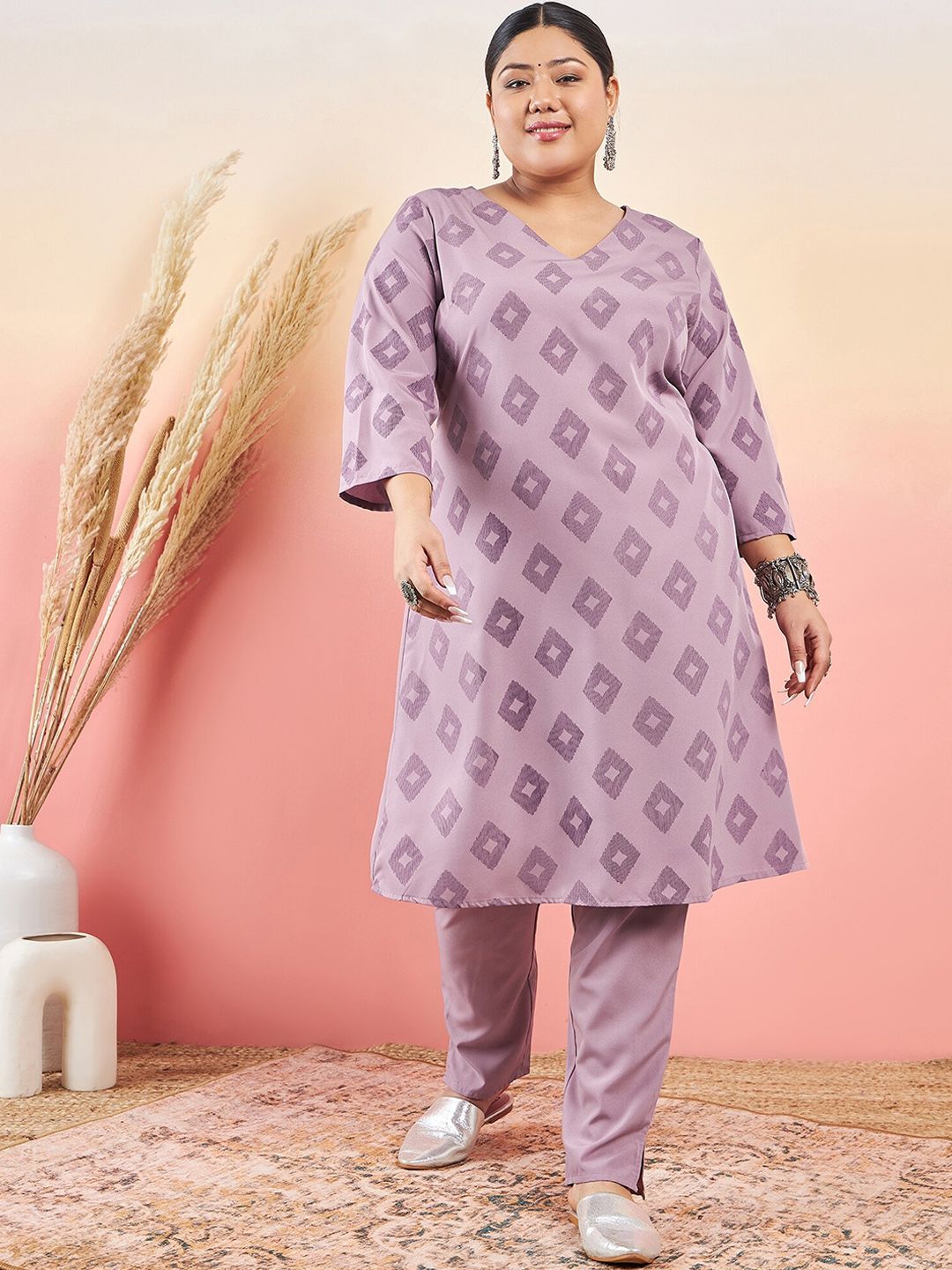 Sztori Printed V-Neck Straight Kurta With Trouser - Distacart