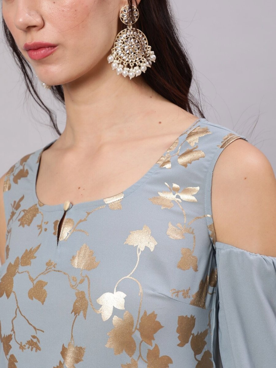 Aks Floral Printed Cold Shoulder Sleeves Pure Georgette Anarkali Kurta - Distacart