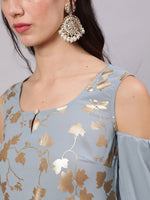 Thumbnail for Aks Floral Printed Cold Shoulder Sleeves Pure Georgette Anarkali Kurta - Distacart