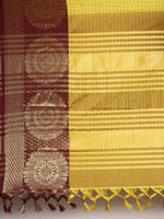 Thumbnail for Anouk Mustard Yellow & Gold-Toned Checked Zari Pure Silk Kanjeevaram Saree - Distacart
