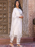 Thumbnail for Kalini Floral Yoke Design Thread Work Chanderi Cotton Kurta With Trouser & Dupatta - Distacart