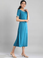 Thumbnail for AURELIA Women Blue Solid A-Line Dress - Distacart