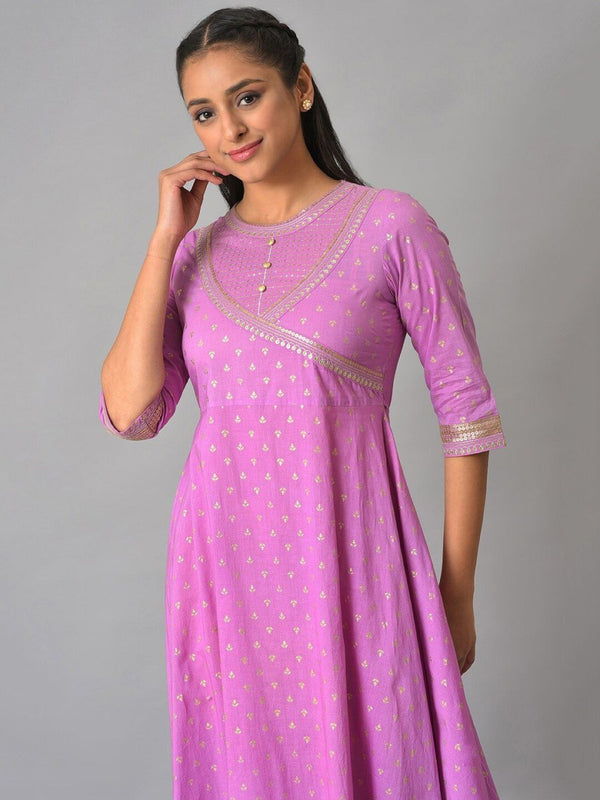 AURELIA Ethnic Motifs Printed Fit & Flare Cotton Midi Dress