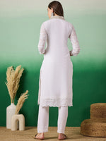 Thumbnail for Sangria Women Embroidered Straight Kurta With Trouser Set - Distacart