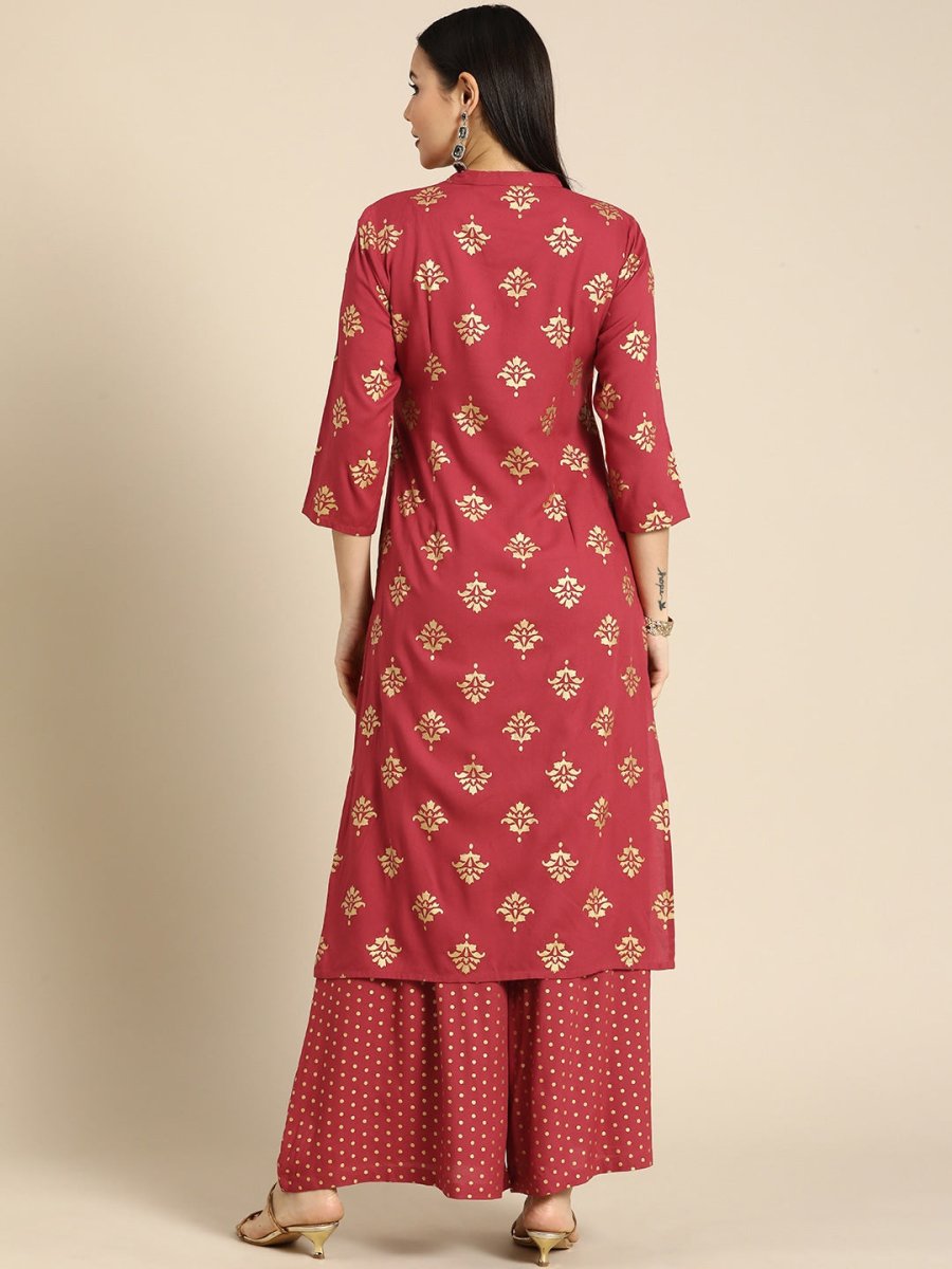 All About You Women Red Ethnic Motifs Printed Kurta with Palazzos - Distacart
