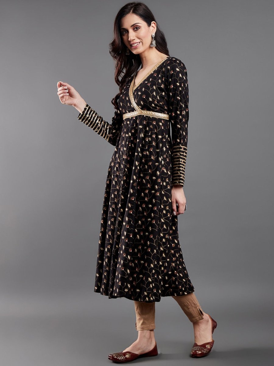 Aks Floral Printed Angrakha A-Line Kurta - Distacart