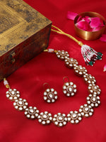 Thumbnail for Ruby Raang Gold Polished Kundan Work Gold Kundan Flower Necklace With Stud Earrings