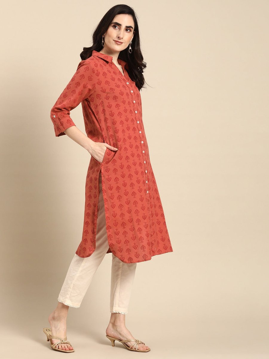 All About You Women Red Cotton Ethnic Motifs Printed Pathani Kurta - Distacart