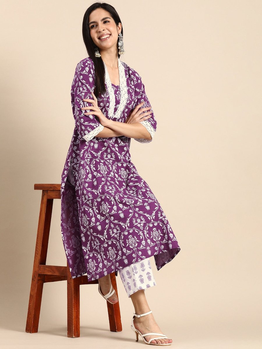 Anouk Women Pure Cotton Ethnic Motifs Printed Kurta with Trousers - Distacart
