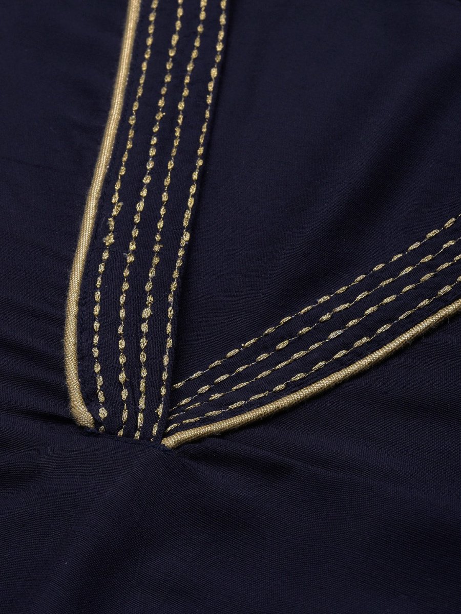 All About You Women Navy Blue Zari Detailed Regular Kurta with Trousers & Dupatta - Distacart
