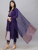 Thumbnail for Kalini Geometric Yoke Design Gotta Patti Kurta & Trousers With Dupatta - Distacart