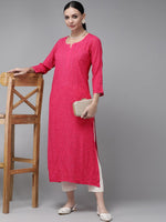Thumbnail for ADA Women Magenta & Magenta Ethnic Motifs Embroidered Chikankari Georgette Kurta - Distacart