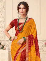 Thumbnail for Anouk Yellow Bandhani Printed Zari Pure Chiffon Bandhani Saree - Distacart